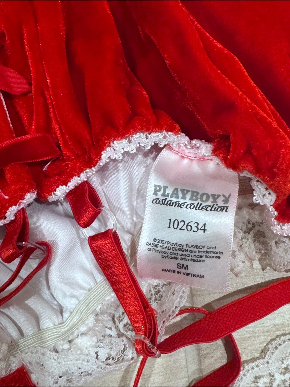Playboy Red Velvet Little Red Riding Hood Costume Dress with White Lace Trim - Picture 13 of 13